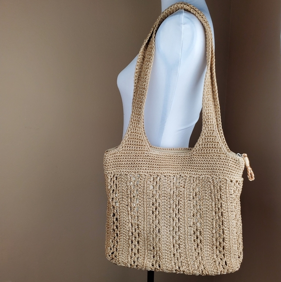 The Sak Crochet Casual Classics Large Tote Bag w/Pink Flower Charm - Picture 8 of 15